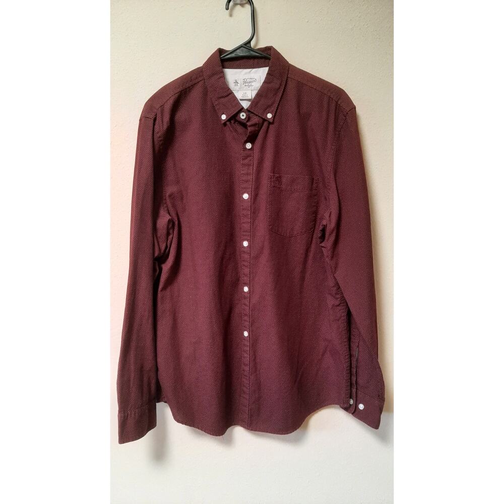 Penguin Original Red/Burgandy Long Sleeve Button Up Shirt